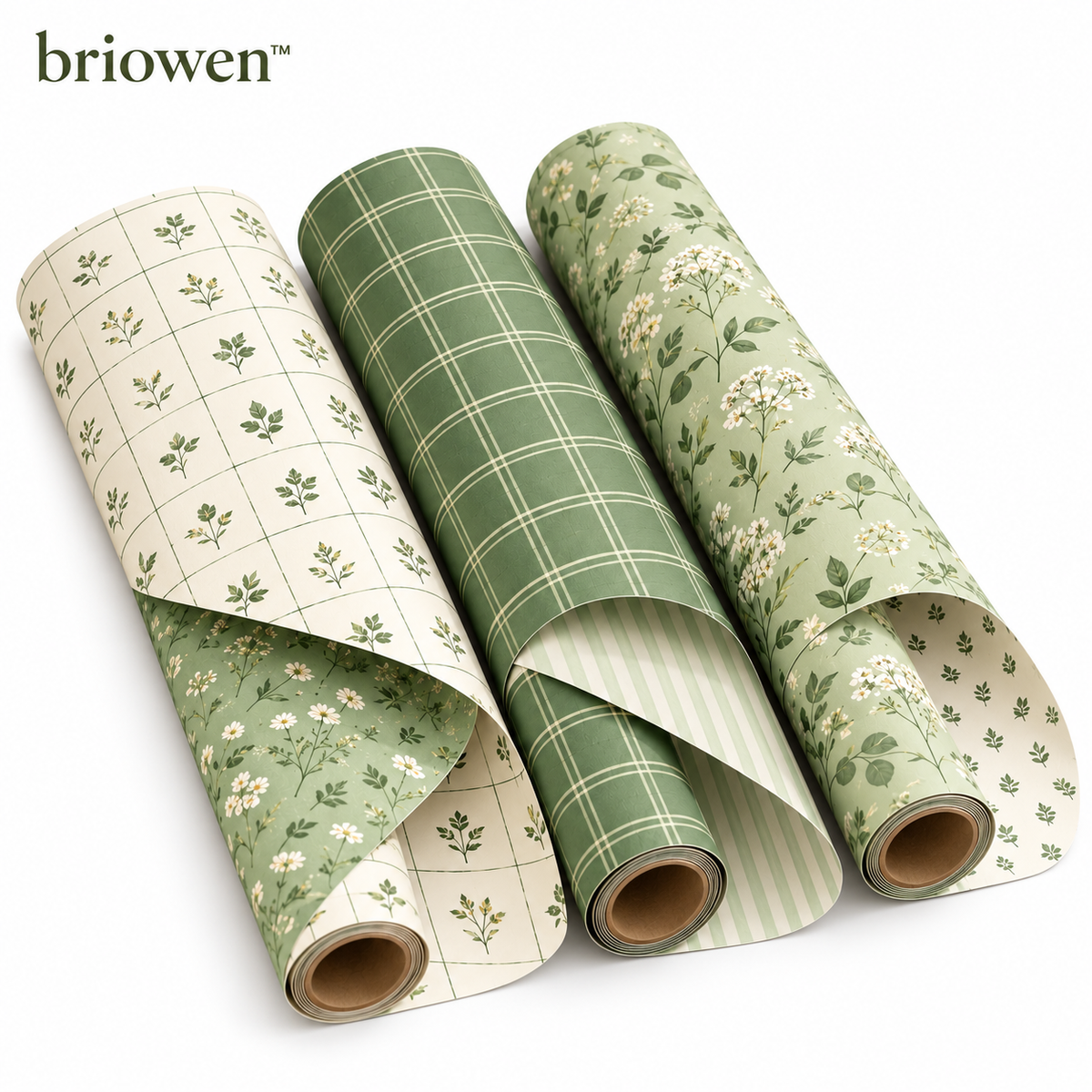 𝐛𝐫𝐢𝐨𝐰𝐞𝐧™ Meadow Grid Reversible Gift Wrapping Paper Roll Set
