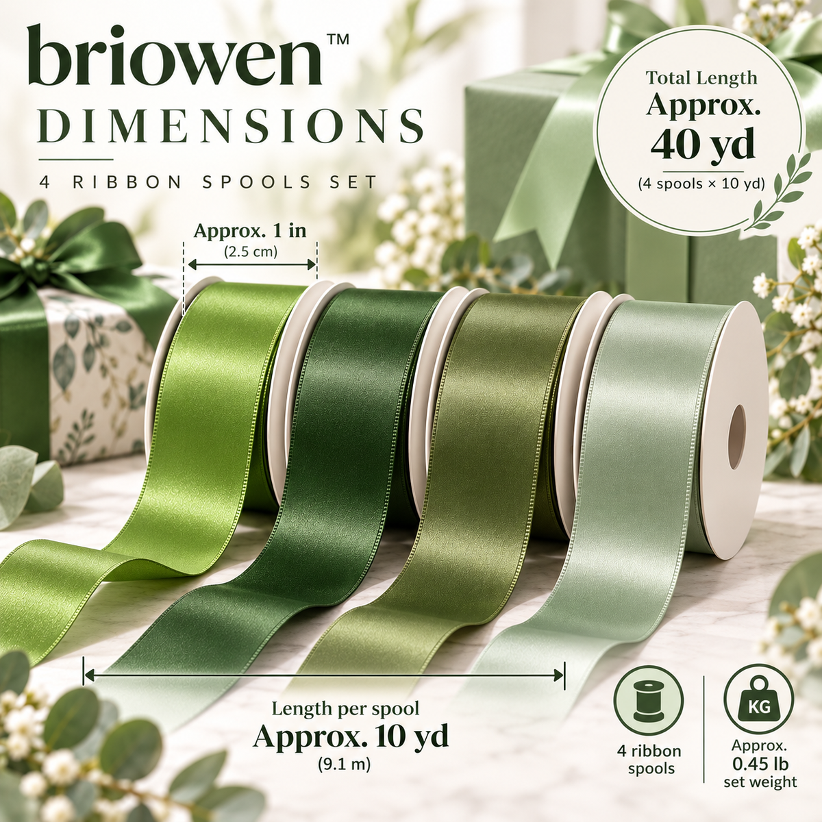 𝐛𝐫𝐢𝐨𝐰𝐞𝐧™ Forest Satin Ribbon Gift Wrapping Spool Set
