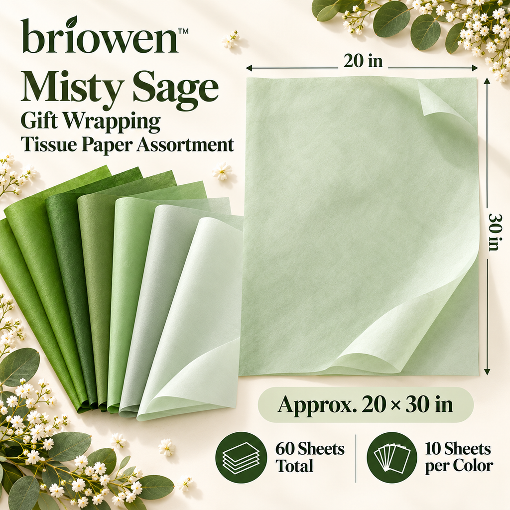 𝐛𝐫𝐢𝐨𝐰𝐞𝐧™ Misty Sage Gift Wrapping Tissue Paper Assortment