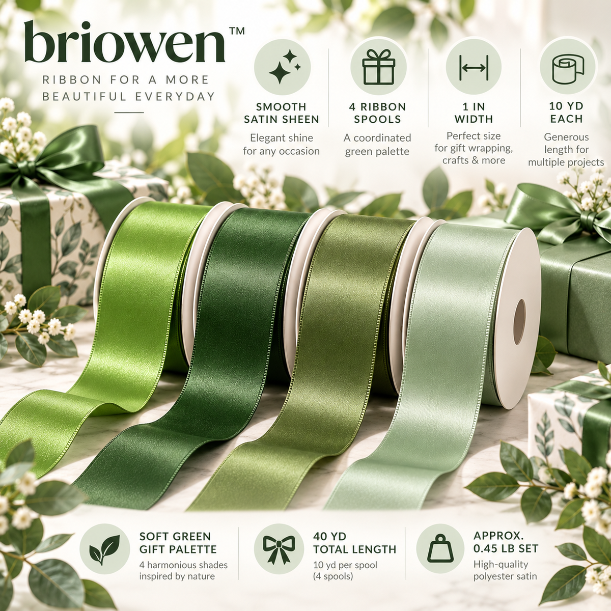 𝐛𝐫𝐢𝐨𝐰𝐞𝐧™ Forest Satin Ribbon Gift Wrapping Spool Set