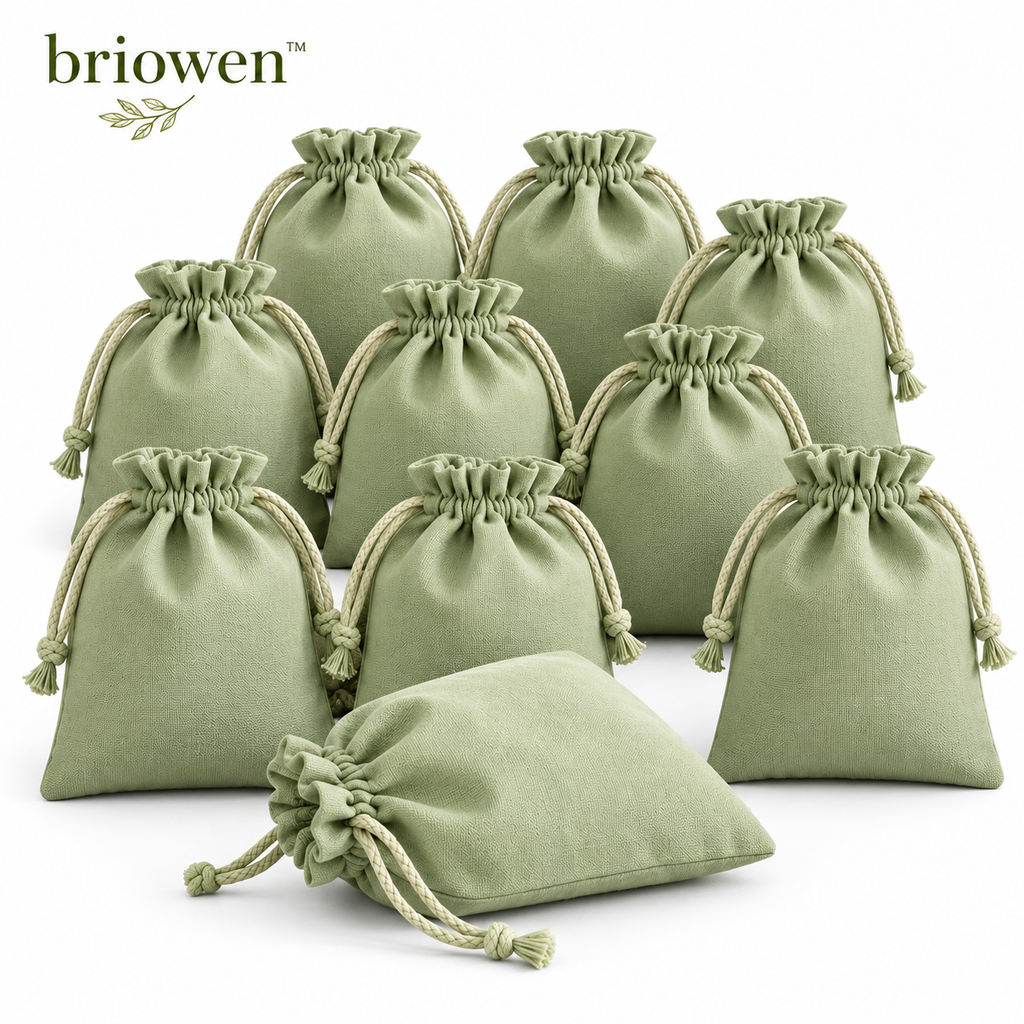 𝐛𝐫𝐢𝐨𝐰𝐞𝐧™ Soft Sage Cotton Drawstring Gift Favor Bags Set