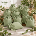 𝐛𝐫𝐢𝐨𝐰𝐞𝐧™ Soft Sage Cotton Drawstring Gift Favor Bags Set