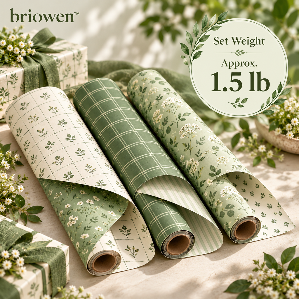 𝐛𝐫𝐢𝐨𝐰𝐞𝐧™ Meadow Grid Reversible Gift Wrapping Paper Roll Set