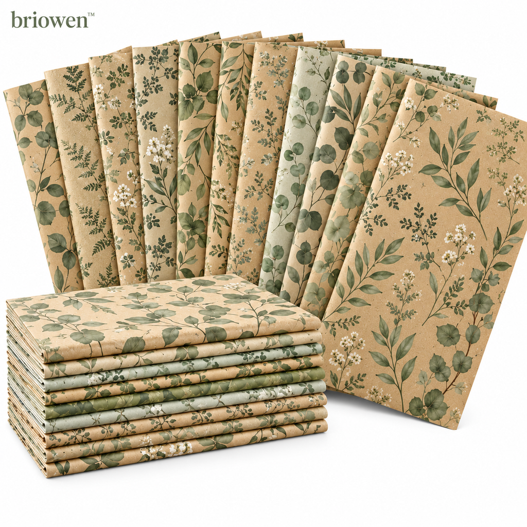 𝐛𝐫𝐢𝐨𝐰𝐞𝐧™ Sage Botanical Matte Kraft Gift Wrapping Paper Sheets