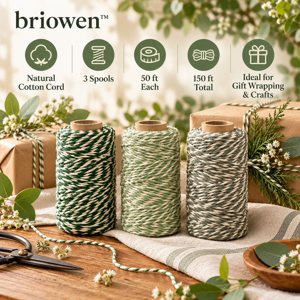 𝐛𝐫𝐢𝐨𝐰𝐞𝐧™ Woodland Cotton Twine and Decorative Gift Wrapping Cord Set
