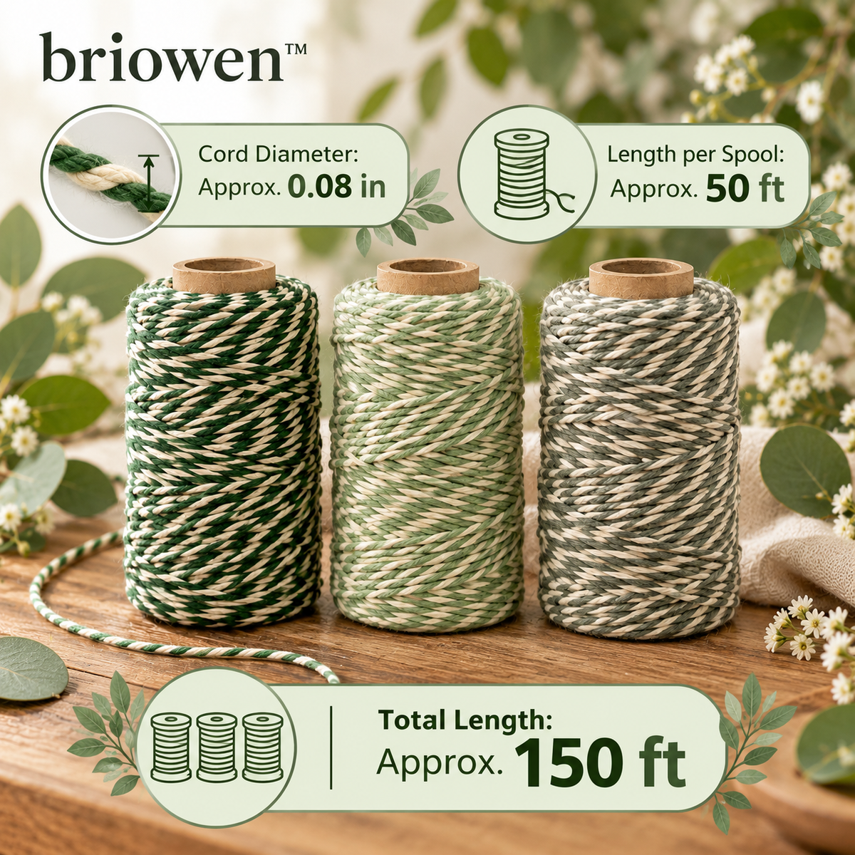 𝐛𝐫𝐢𝐨𝐰𝐞𝐧™ Woodland Cotton Twine and Decorative Gift Wrapping Cord Set