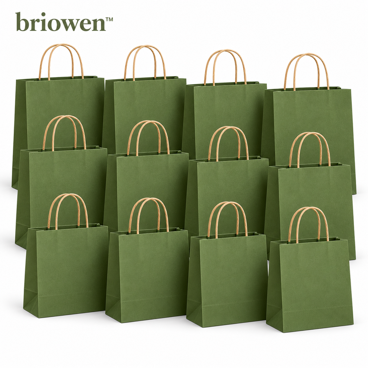 𝐛𝐫𝐢𝐨𝐰𝐞𝐧™ Moss Green Kraft Paper Gift Bags with Handles Set