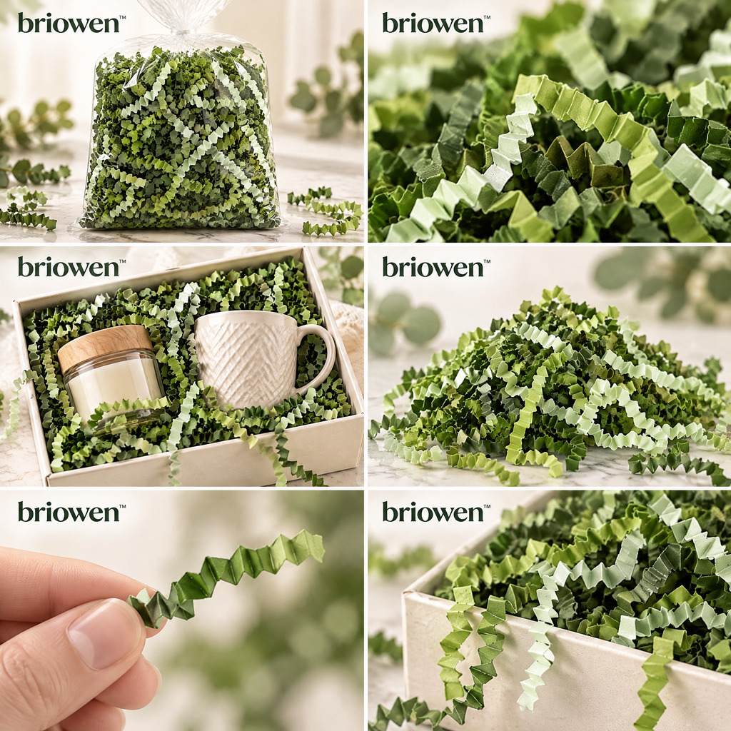 𝐛𝐫𝐢𝐨𝐰𝐞𝐧™ Moss Green Crinkle Cut Paper Shred Gift Box Filler