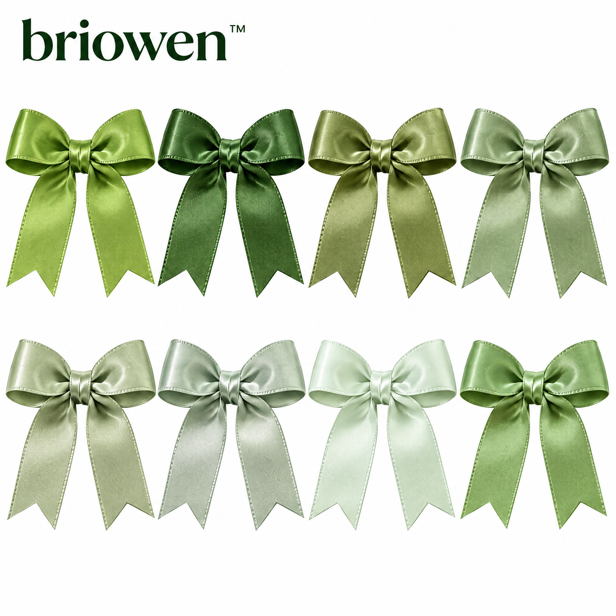 𝐛𝐫𝐢𝐨𝐰𝐞𝐧™ Sage Satin Pre-Tied Gift Wrapping Ribbon Bows Set