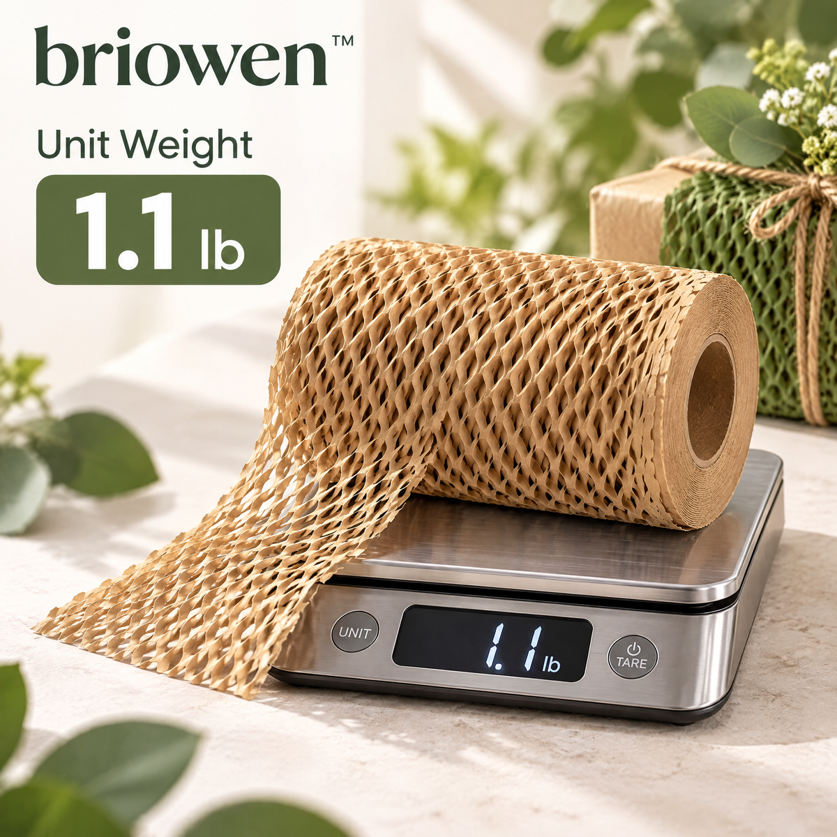 𝐛𝐫𝐢𝐨𝐰𝐞𝐧™ Natural Honeycomb Kraft Paper Gift Wrapping Cushion Roll