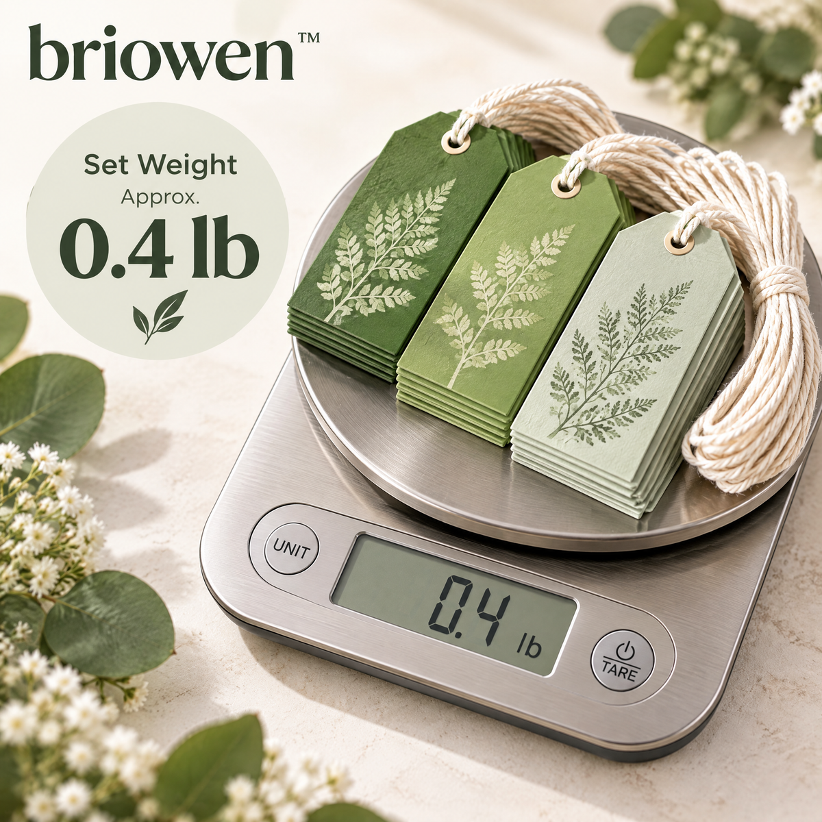 𝐛𝐫𝐢𝐨𝐰𝐞𝐧™ Fern Botanical Gift Tags with Cotton String Set