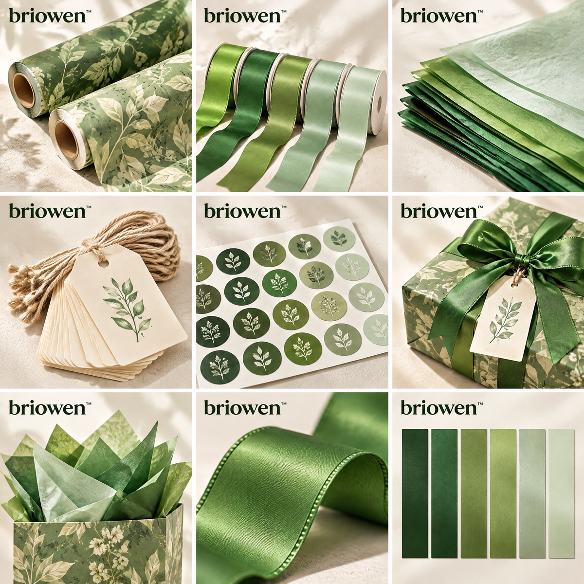 𝐛𝐫𝐢𝐨𝐰𝐞𝐧™ Botanical Gift Wrapping Paper Ribbon and Tag Starter Kit