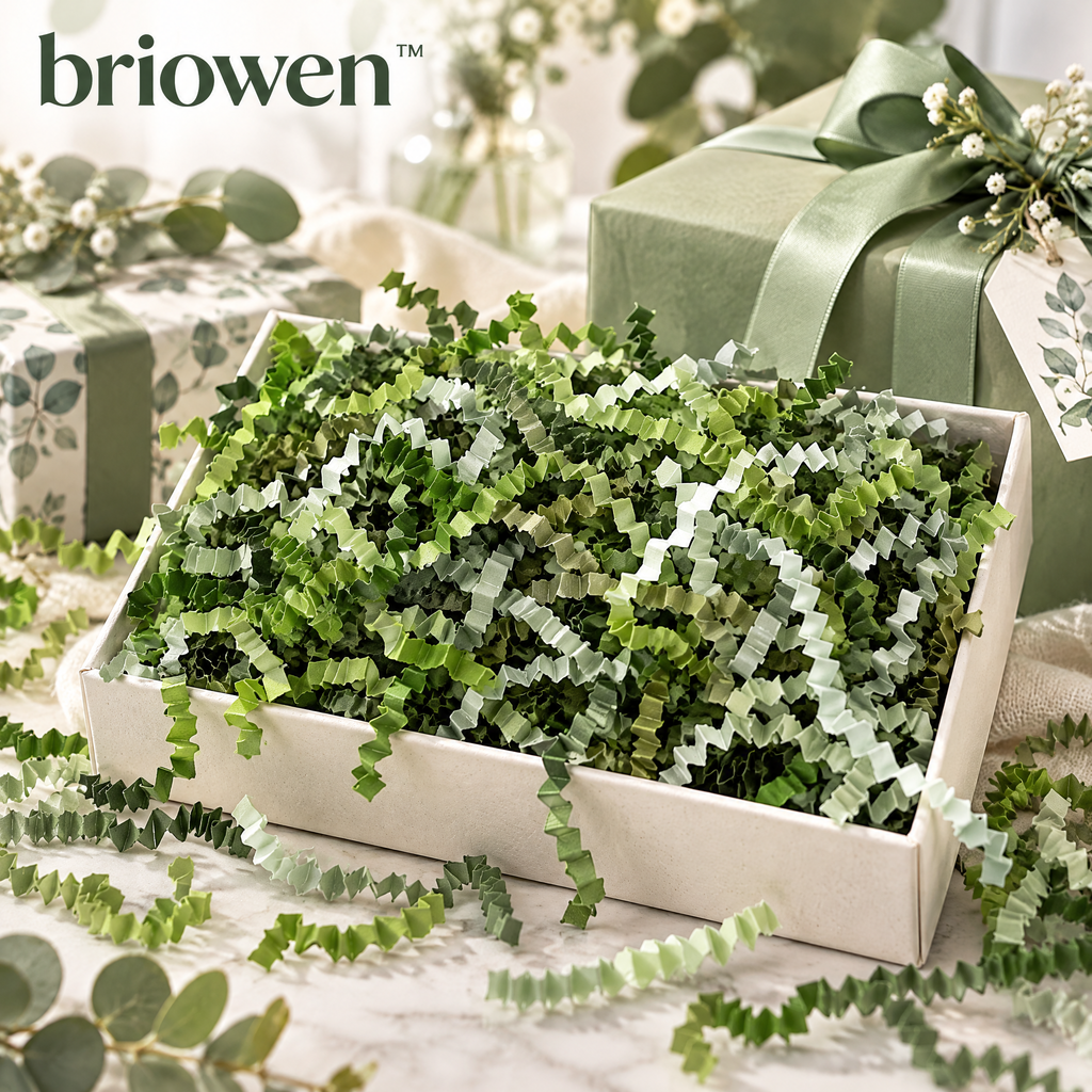 𝐛𝐫𝐢𝐨𝐰𝐞𝐧™ Moss Green Crinkle Cut Paper Shred Gift Box Filler