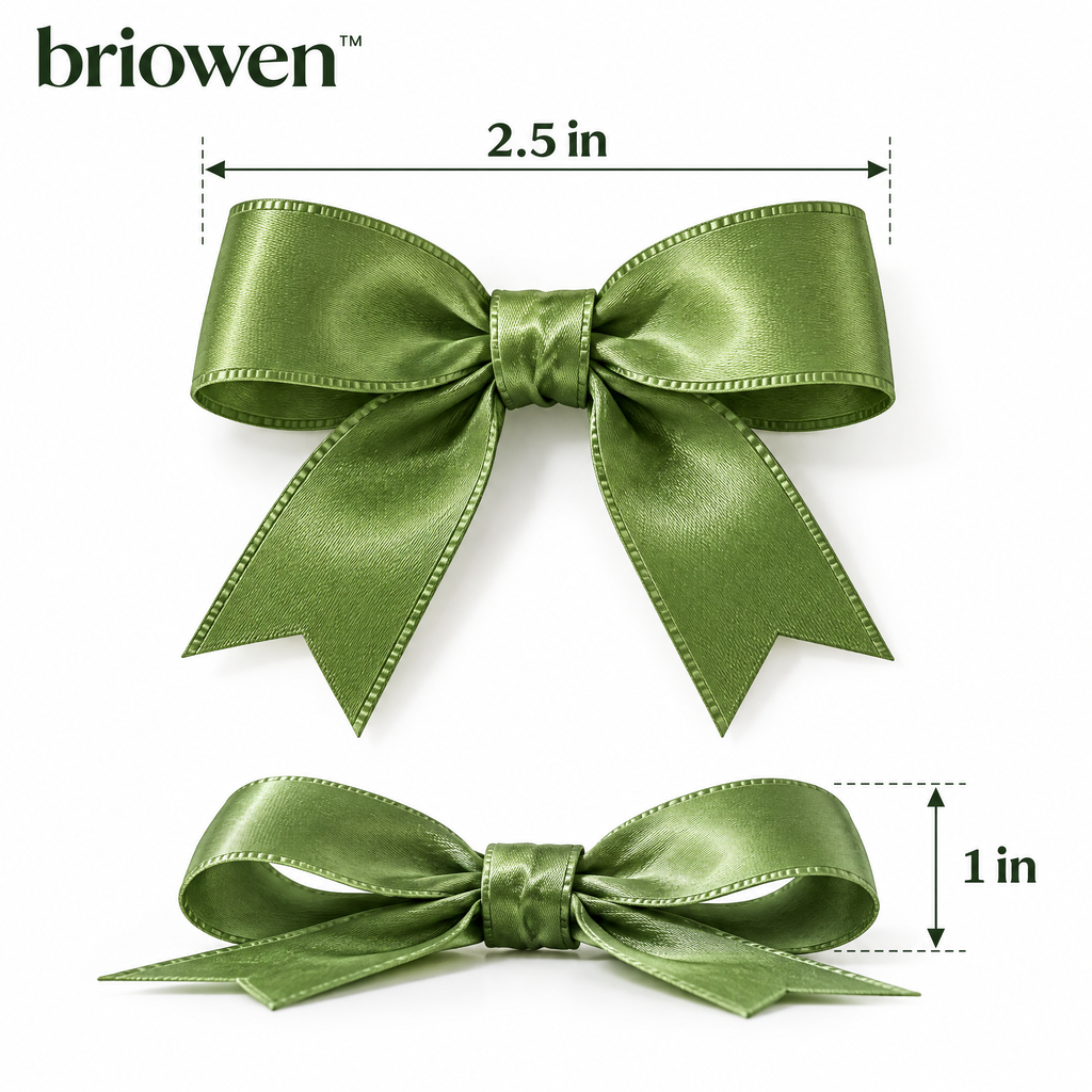 𝐛𝐫𝐢𝐨𝐰𝐞𝐧™ Sage Satin Pre-Tied Gift Wrapping Ribbon Bows Set