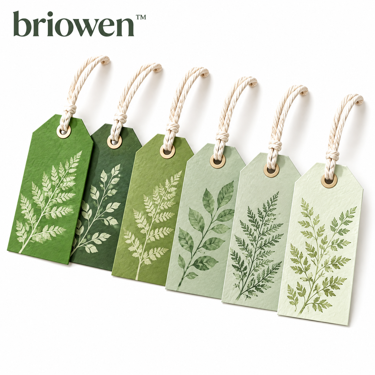 𝐛𝐫𝐢𝐨𝐰𝐞𝐧™ Fern Botanical Gift Tags with Cotton String Set