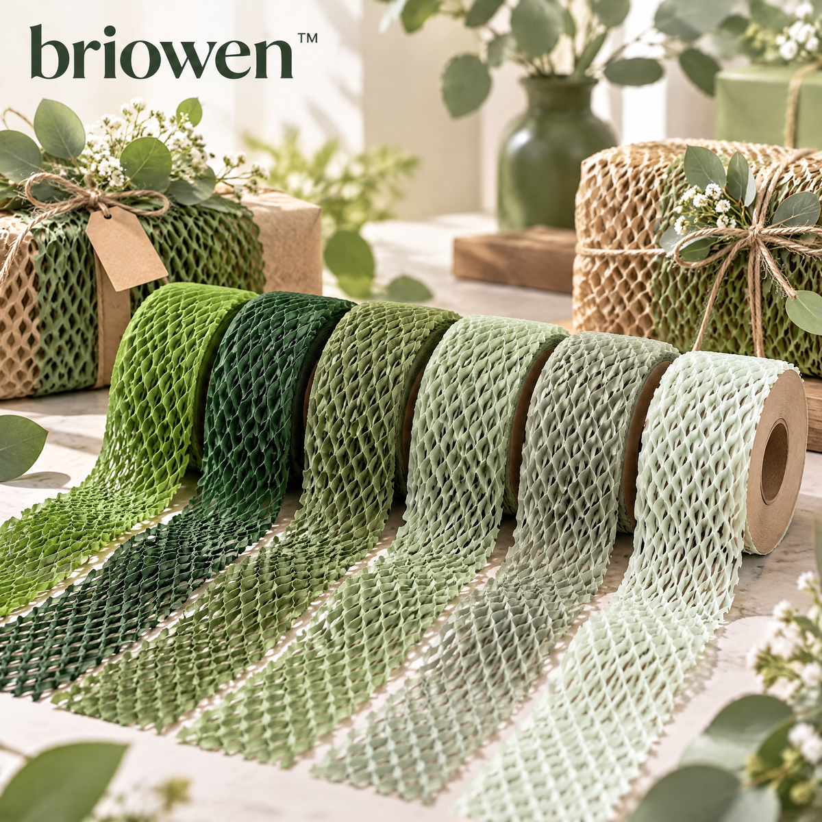 𝐛𝐫𝐢𝐨𝐰𝐞𝐧™ Natural Honeycomb Kraft Paper Gift Wrapping Cushion Roll
