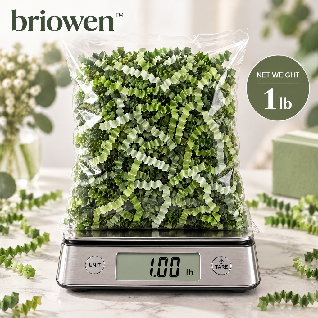 𝐛𝐫𝐢𝐨𝐰𝐞𝐧™ Moss Green Crinkle Cut Paper Shred Gift Box Filler