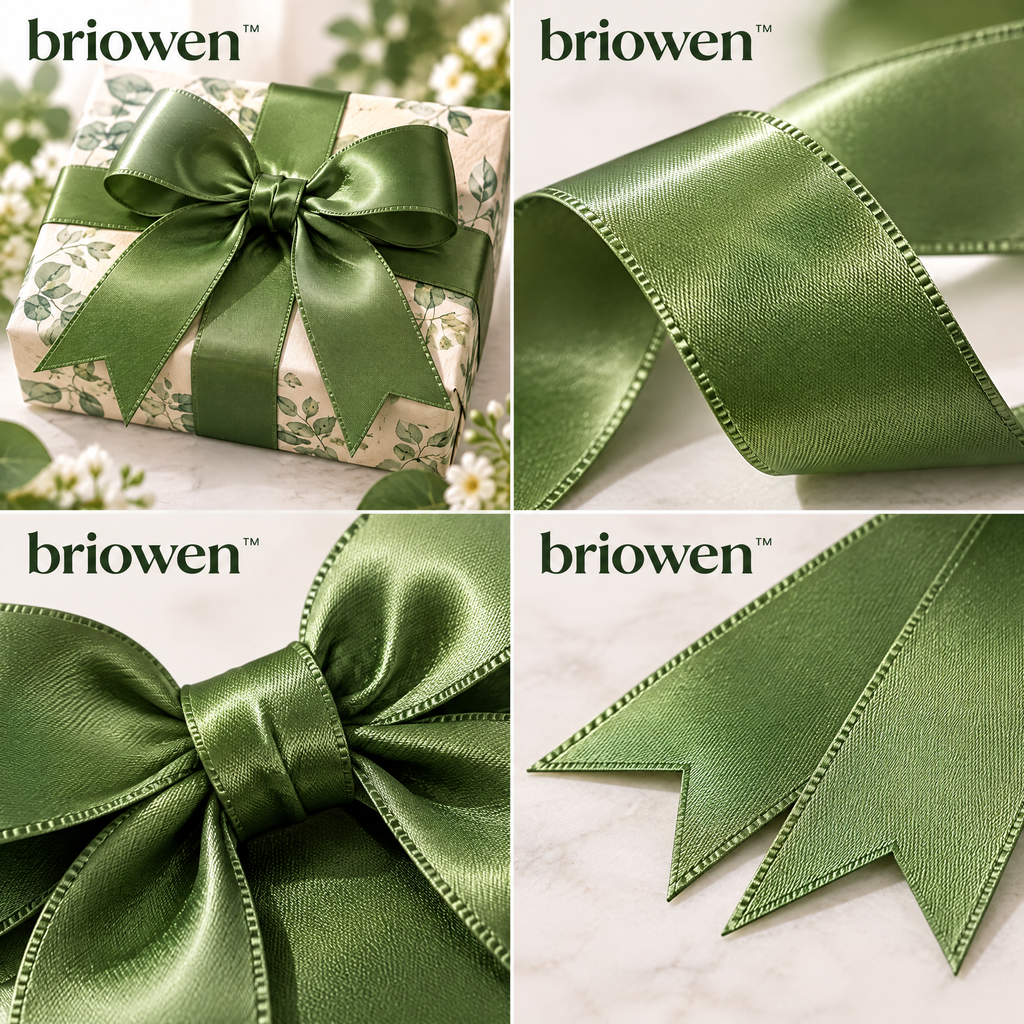 𝐛𝐫𝐢𝐨𝐰𝐞𝐧™ Sage Satin Pre-Tied Gift Wrapping Ribbon Bows Set